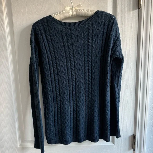 American Eagle Sweater Lightweight Blue Cable Knit Crewneck Zipped Sides Sz M - Picture 9 of 13